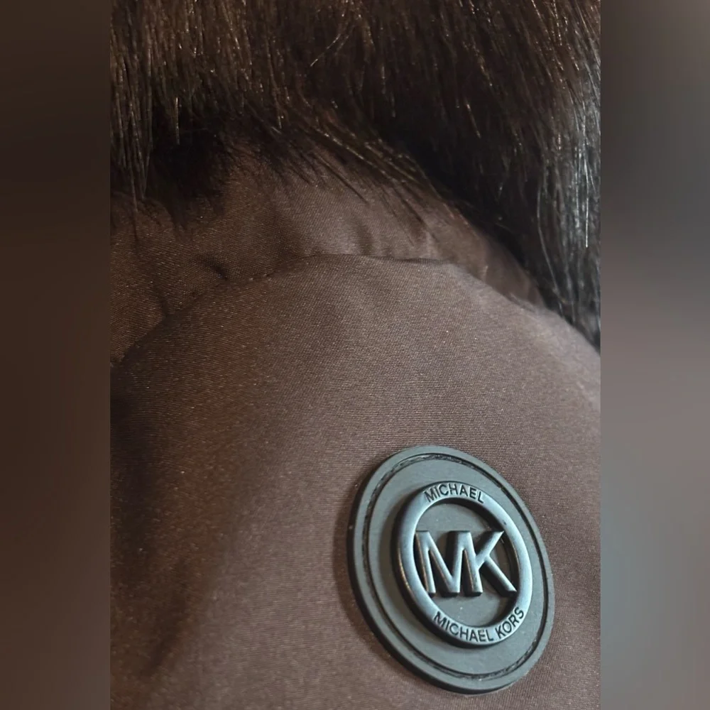 Michael Kors Chocolate Winter Puffer Coat MK Jacket Fur Hood Size S M L XL NWT - Picture 7 of 12